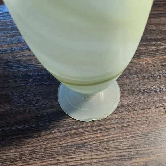 Contemporary/Modern Vintage Art Glass Frosted & Green Swirl Pedestal Vase - Picture 5 of 10